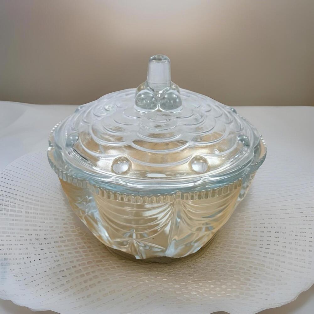 Vintage Crystal Covered Candy Box Dish Clear "Drape"  KIG Indonesia 5.5"